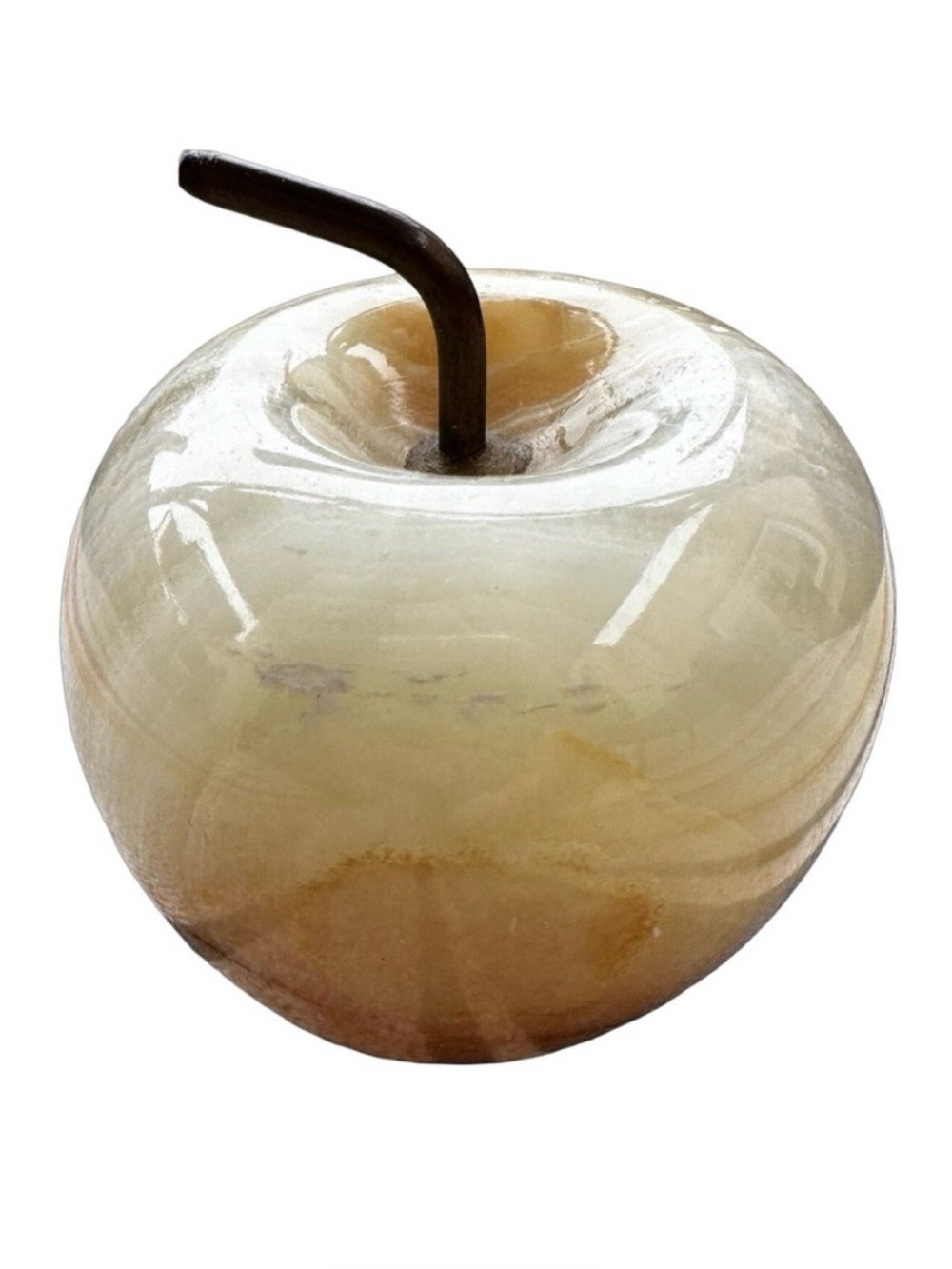 Vintage Onyx Marble Apple Decor Paperweight 2 1/4” Cream & Brown